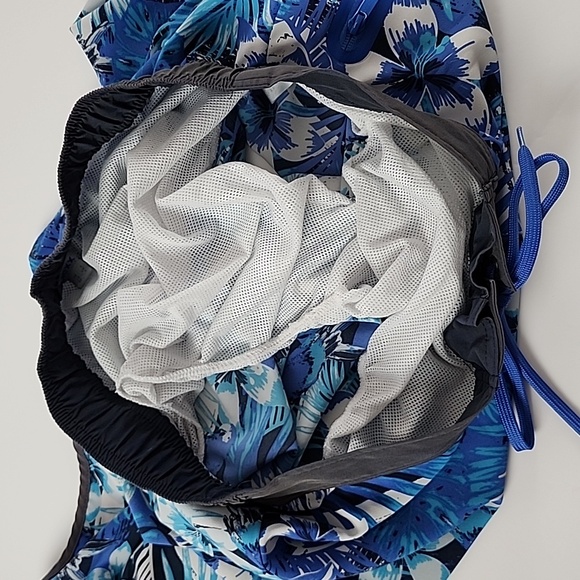 Mex Men's Swim Trunks Shorts Liner Blie White Tropical Print Size Large - Picture 8 of 12